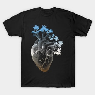 Beach Colored Anatomically Correct Human Heart - Palm Trees T-Shirt